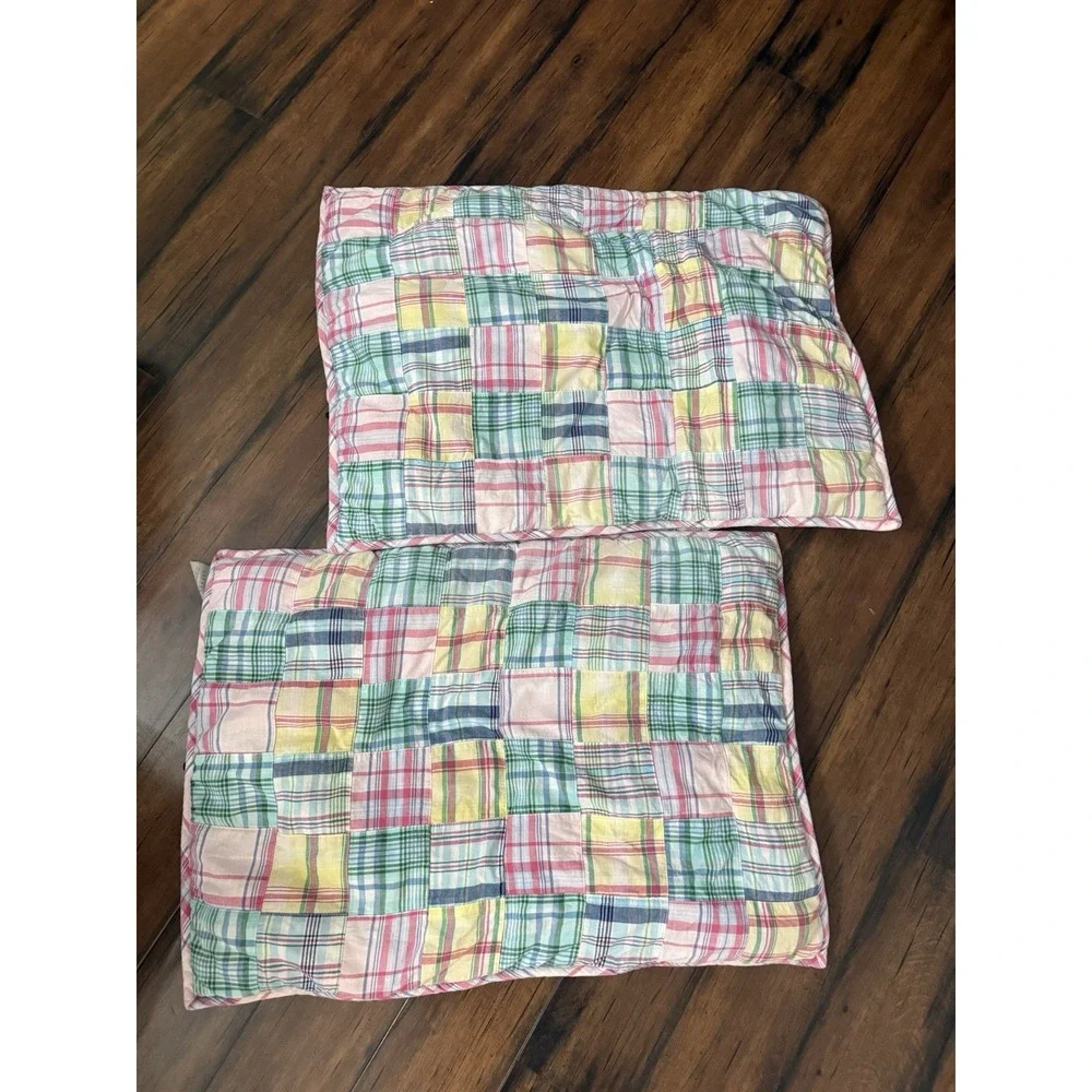 Set Of 2 RALPH‎ LAUREN Madras Plaid Quilted Standard Pillow Shams Pink Carly